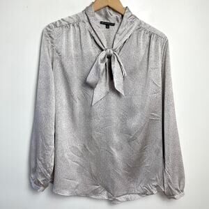 Adrianna Papell Micro Polka Dot Blouse‎ Large Pussybow Tie Neck Office Interview
